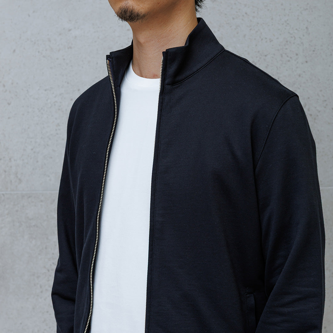 Smooth Terry Stand Collar Zip Up  Color: Navy