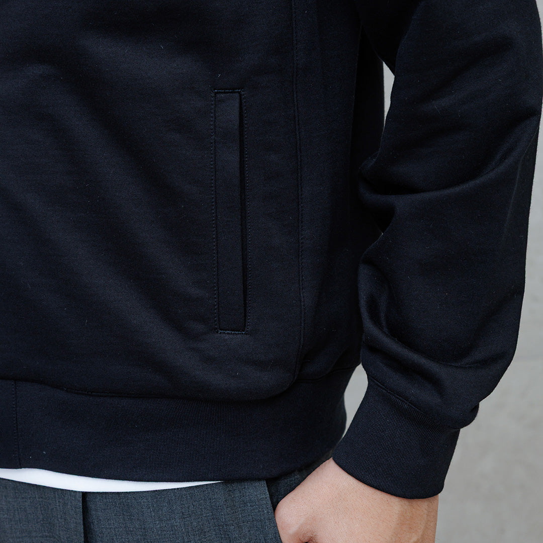 Smooth Terry Stand Collar Zip Up  Color: Navy