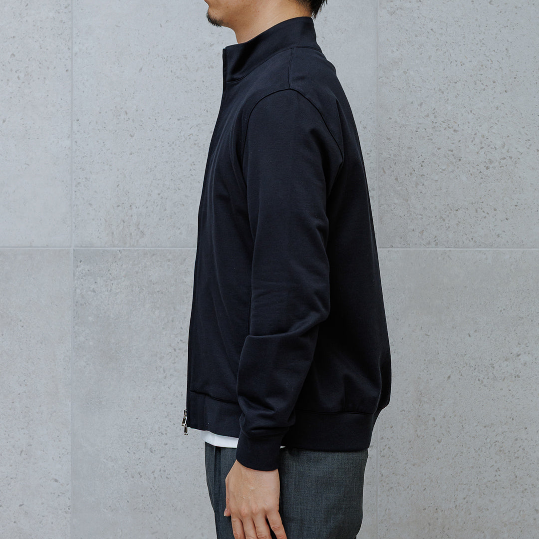 Smooth Terry Stand Collar Zip Up  Color: Navy