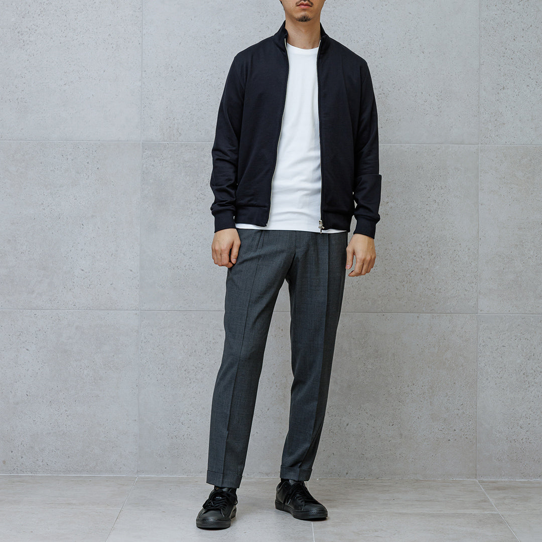 Smooth Terry Stand Collar Zip Up  Color: Navy