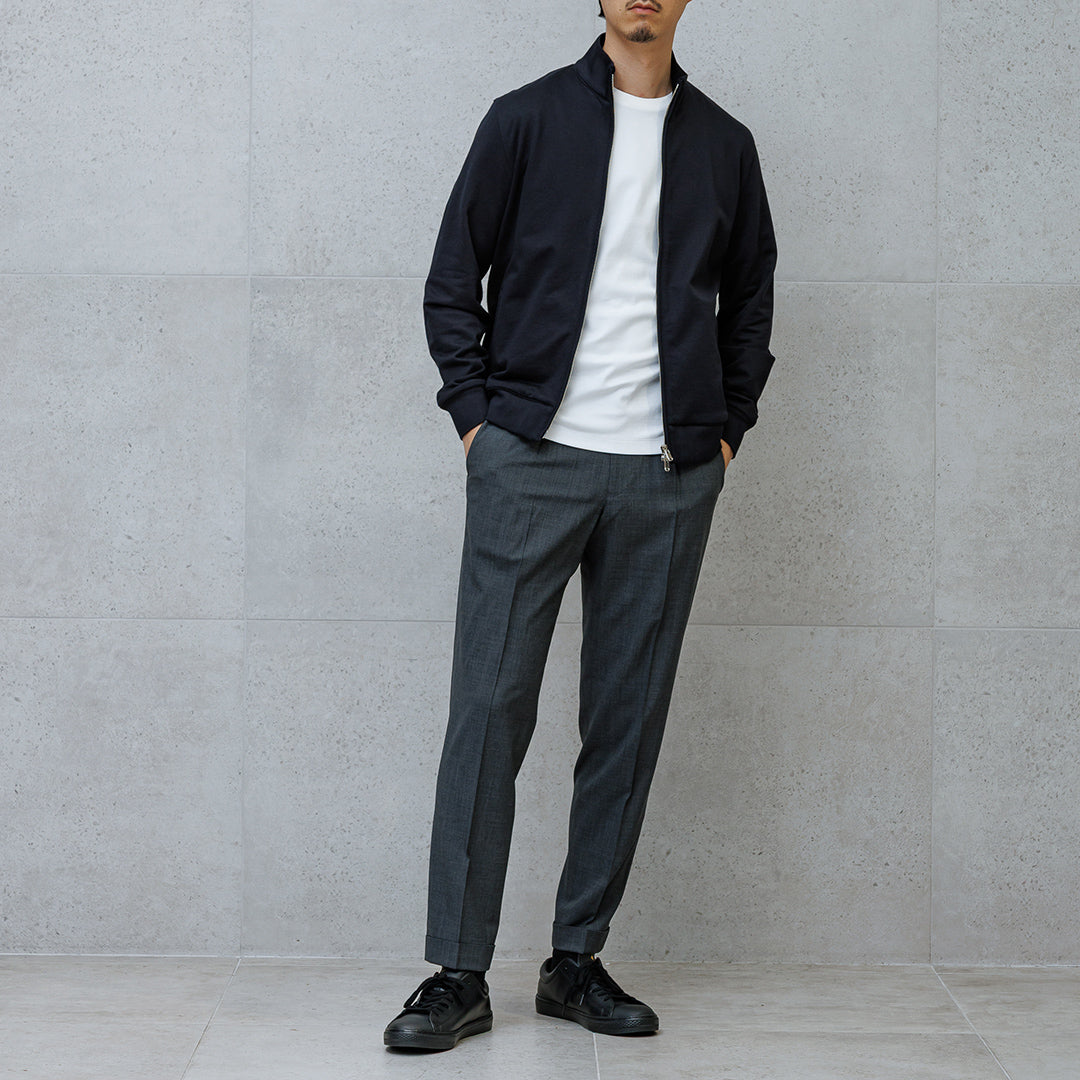 Smooth Terry Stand Collar Zip Up  Color: Navy