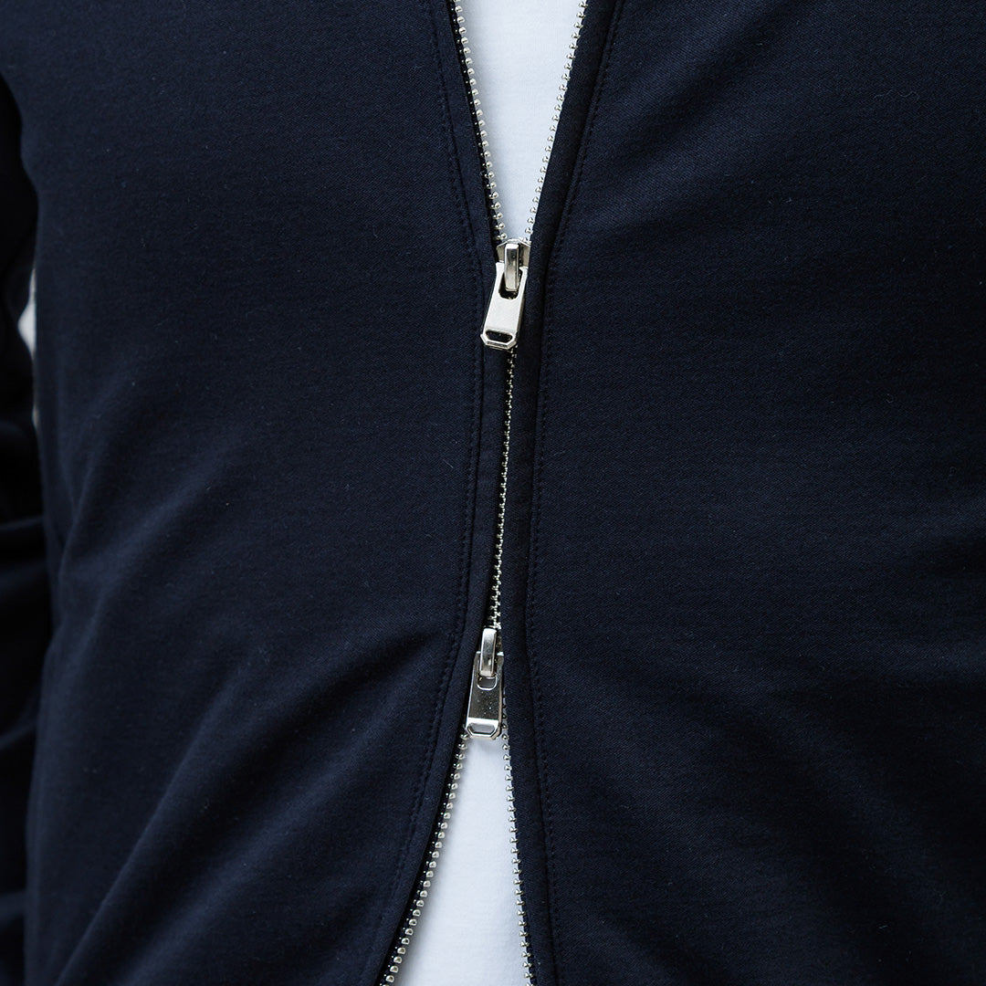 Smooth Terry Stand Collar Zip Up  Color: Navy