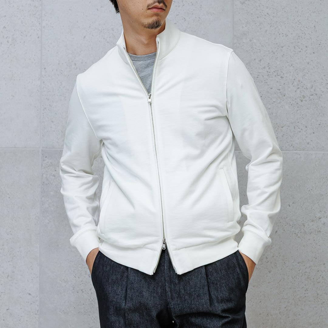Smooth Terry Stand Collar Zip Up Color: Off White