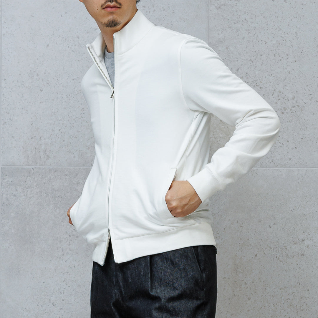 Smooth Terry Stand Collar Zip Up Color: Off White