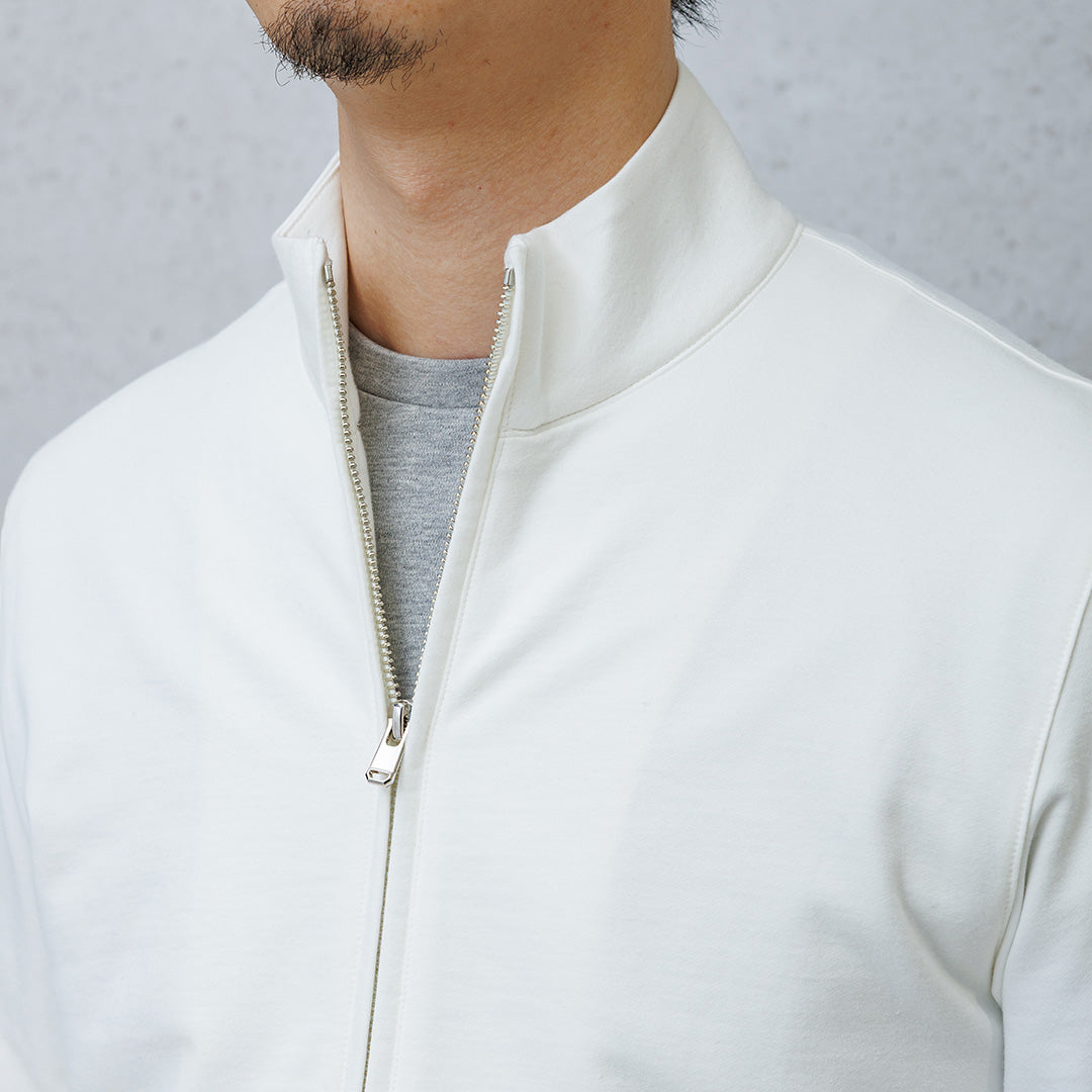 Smooth Terry Stand Collar Zip Up Color: Off White