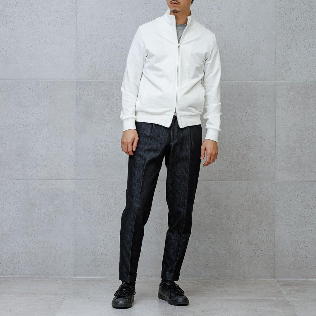Smooth Terry Stand Collar Zip Up Color: Off White