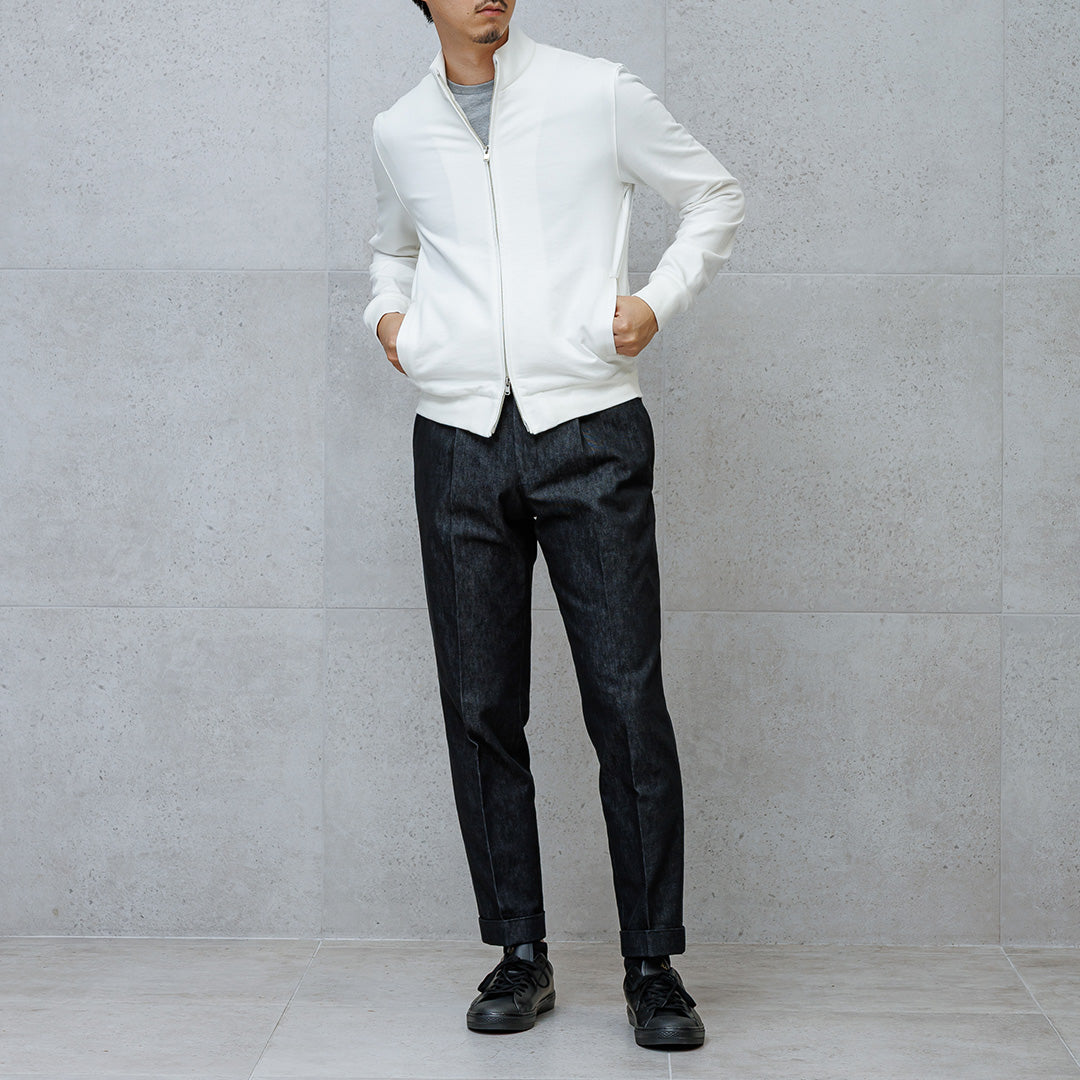 Smooth Terry Stand Collar Zip Up Color: Off White