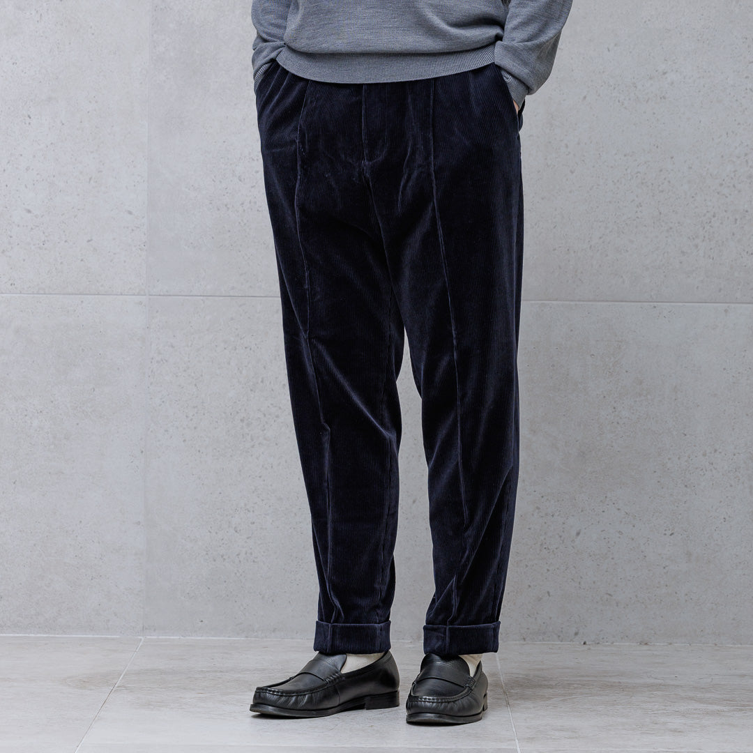SUVIN PLATINUM Corduroy Easy Trousers Color: Navy