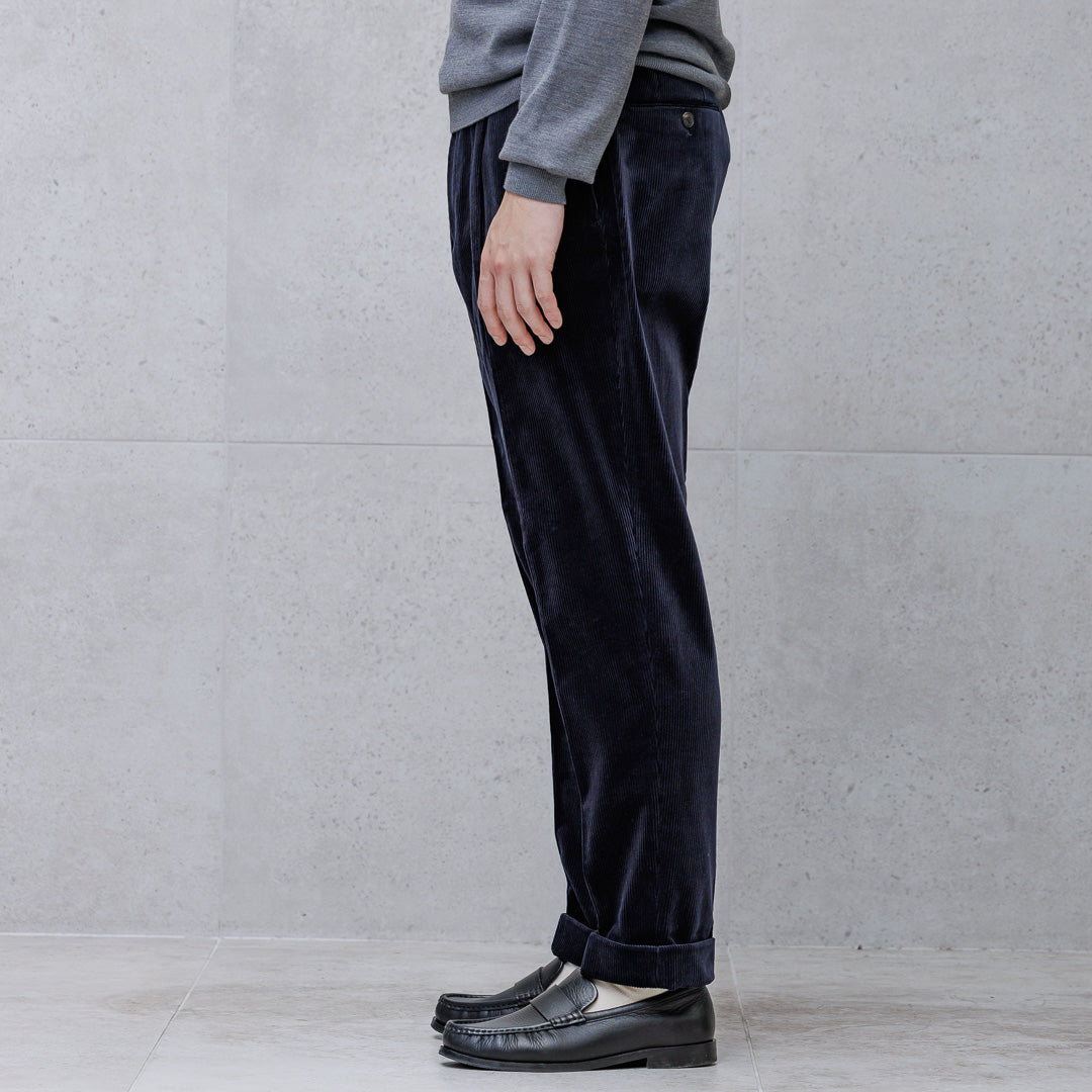 SUVIN PLATINUM Corduroy Easy Trousers Color: Navy