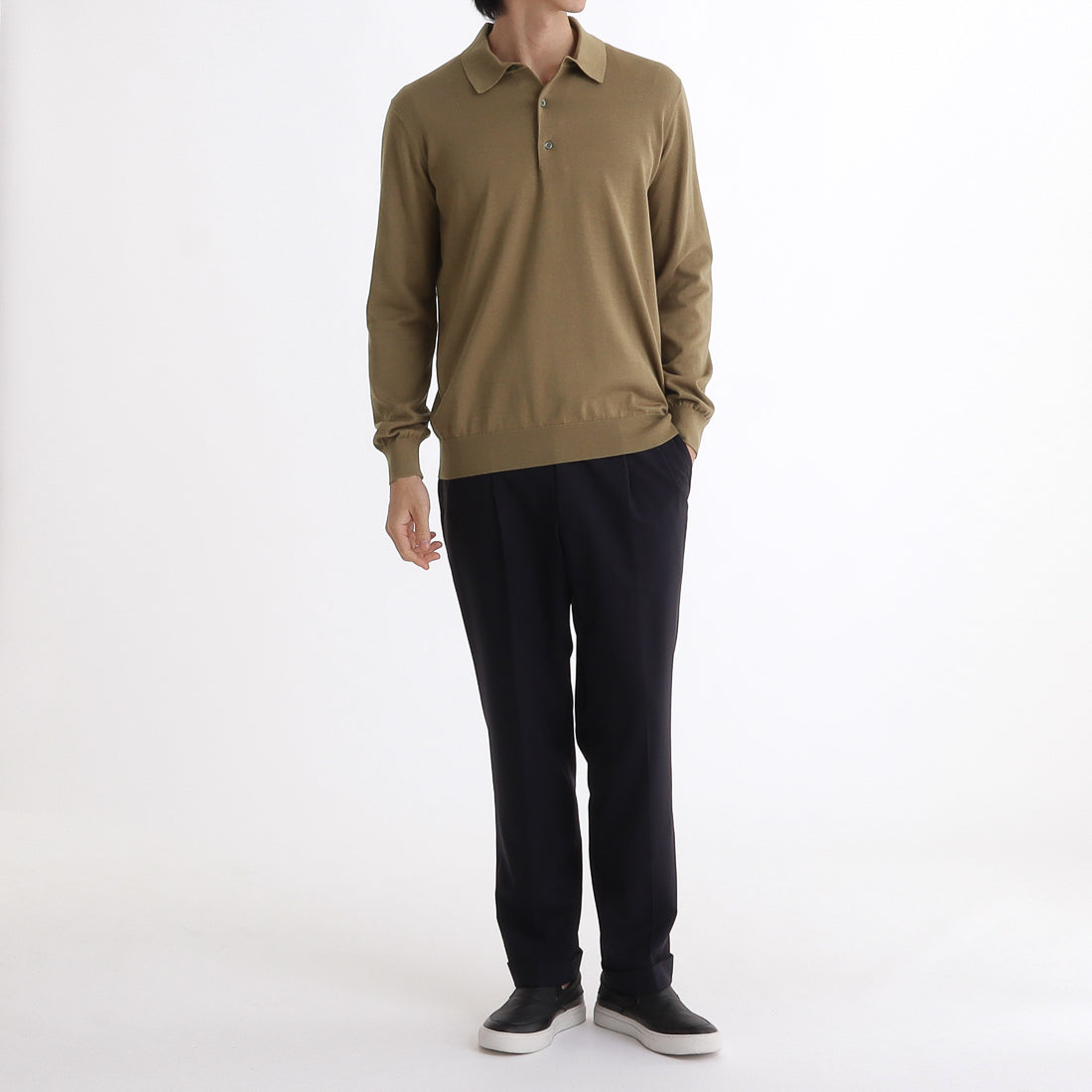 Long Sleeve Knit Polo-shirt Color: Fawn