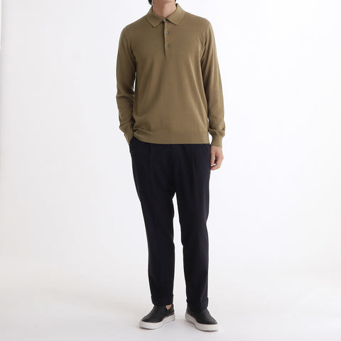Long Sleeve Knit Polo-shirt Color: Fawn