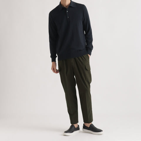 Long Sleeve Knit Polo-shirt Color: Navy