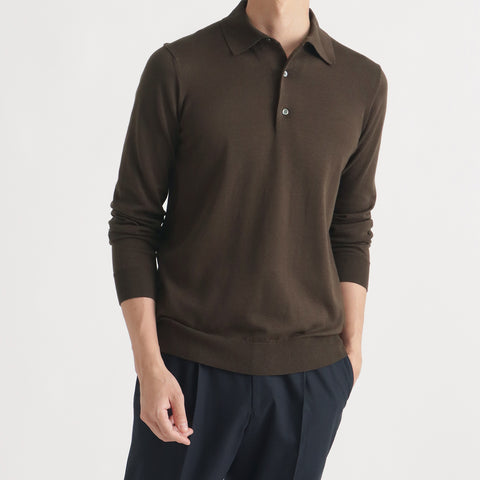 Long Sleeve Knit Polo-shirt Color: Oak