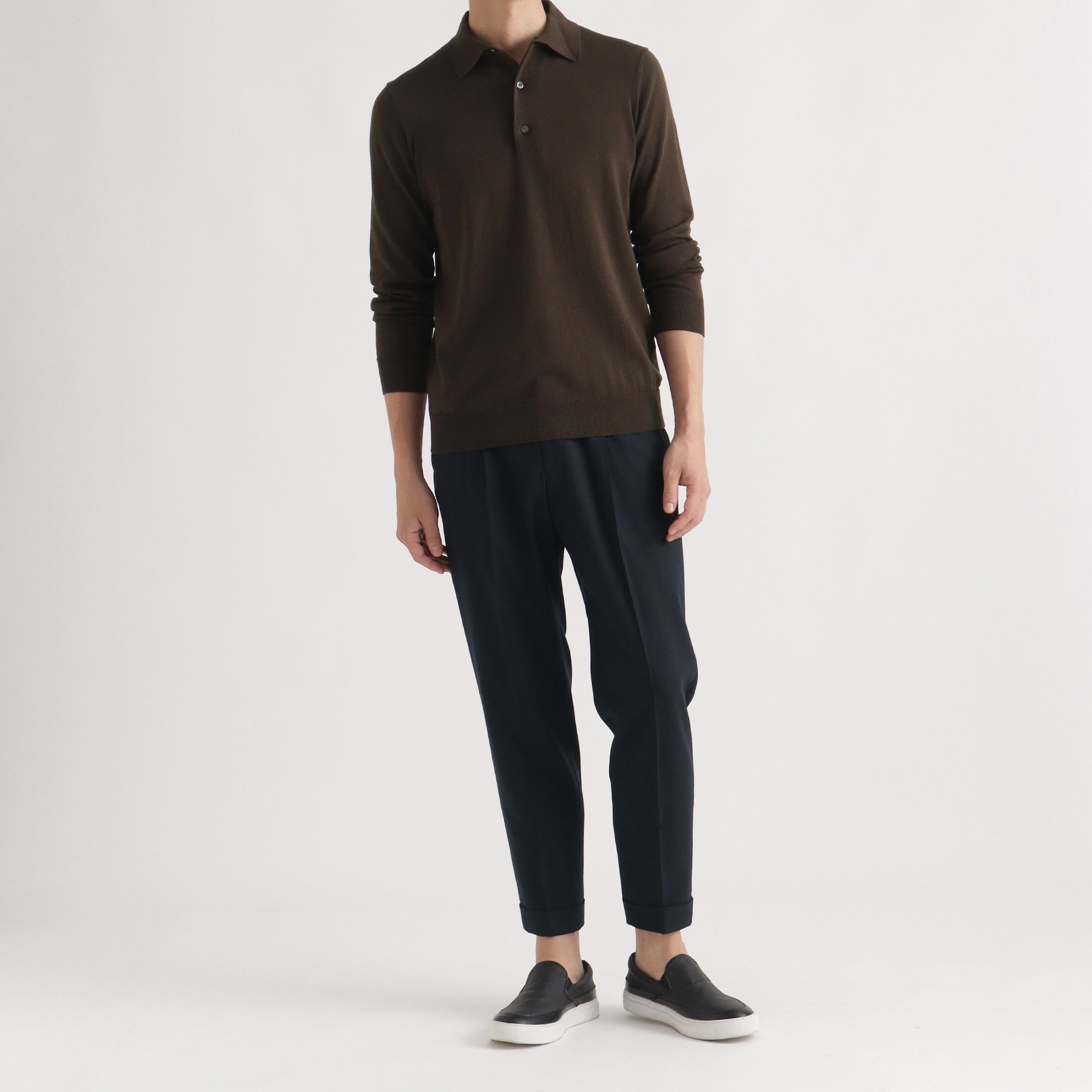 Long Sleeve Knit Polo-shirt Color: Oak