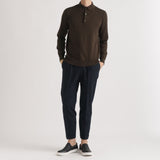 Long Sleeve Knit Polo-shirt Color: Oak