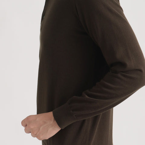 Long Sleeve Knit Polo-shirt Color: Oak