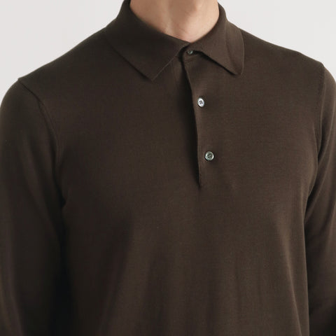 Long Sleeve Knit Polo-shirt Color: Oak