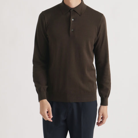 Long Sleeve Knit Polo-shirt Color: Oak