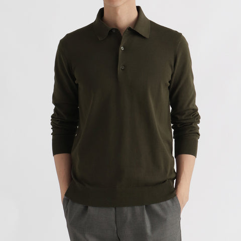 Long Sleeve Knit Polo-shirt Color: Olive