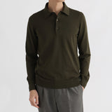 Long Sleeve Knit Polo-shirt Color: Olive