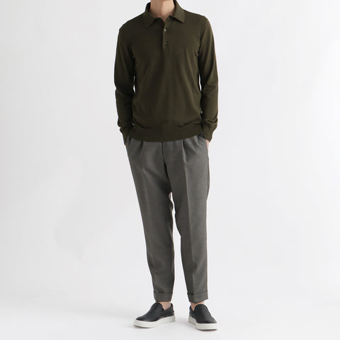 Long Sleeve Knit Polo-shirt Color: Olive