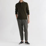 Long Sleeve Knit Polo-shirt Color: Olive