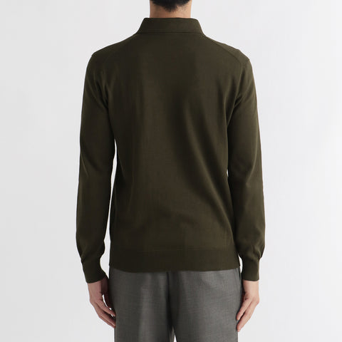 Long Sleeve Knit Polo-shirt Color: Olive