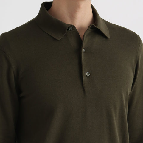 Long Sleeve Knit Polo-shirt Color: Olive