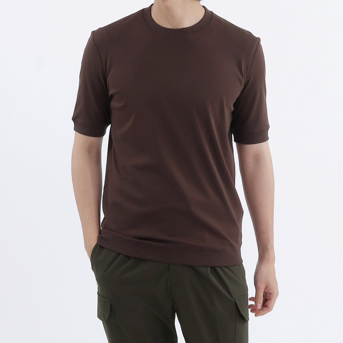 Tailored Ribbed Hem T-shirt Color: Oak