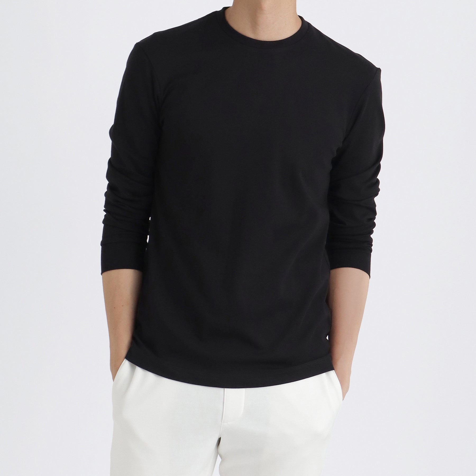 スビンプラチナムスムース テーラードロングスリーブTシャツ ブラック