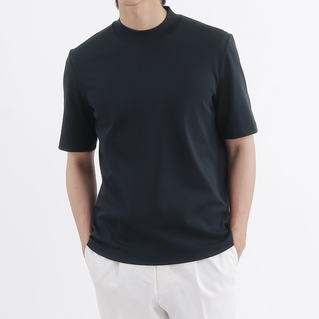 スビンプラチナムスムース テーラードモックネックTシャツ ネイビー