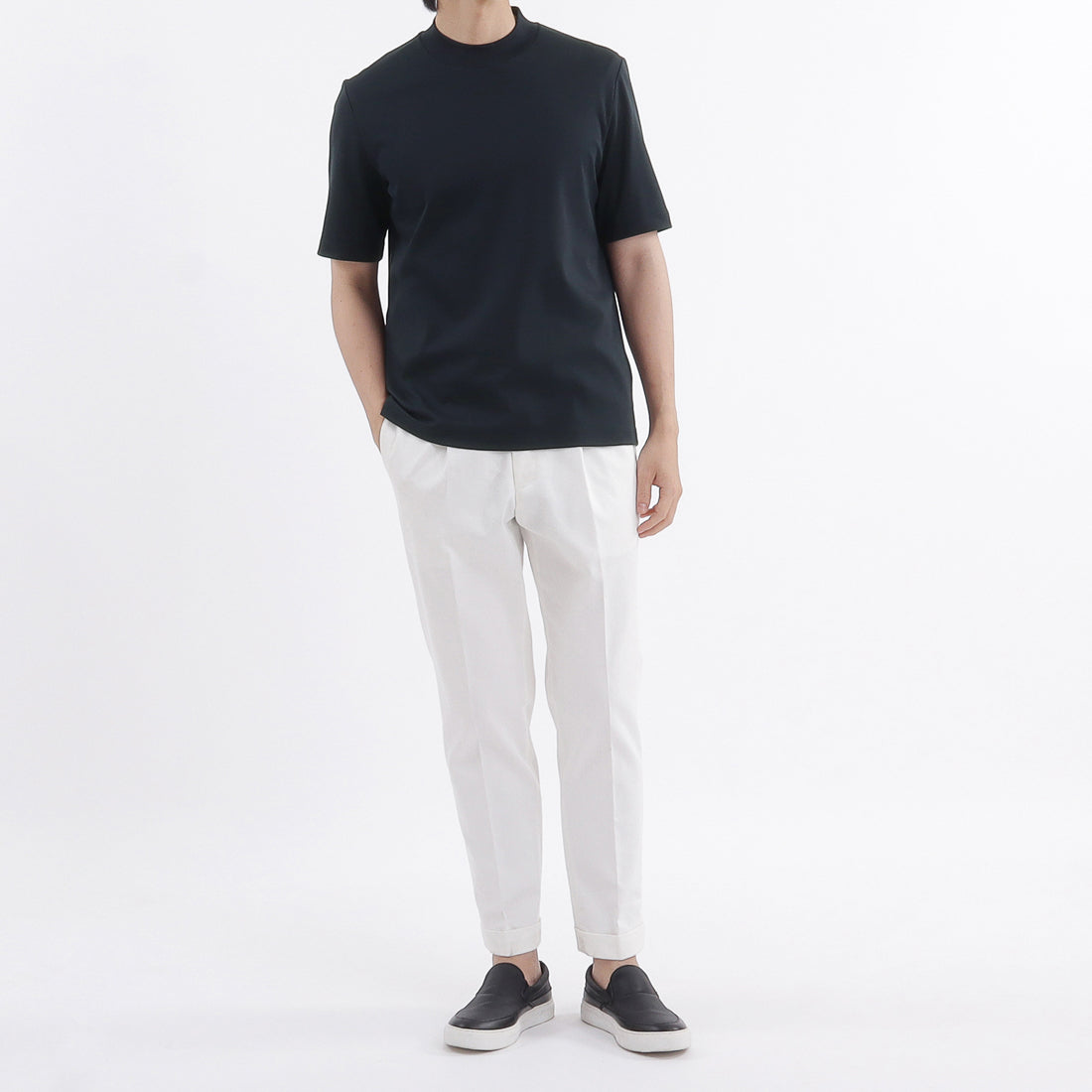 Tailored Mock Neck T-shirt Color: Navy