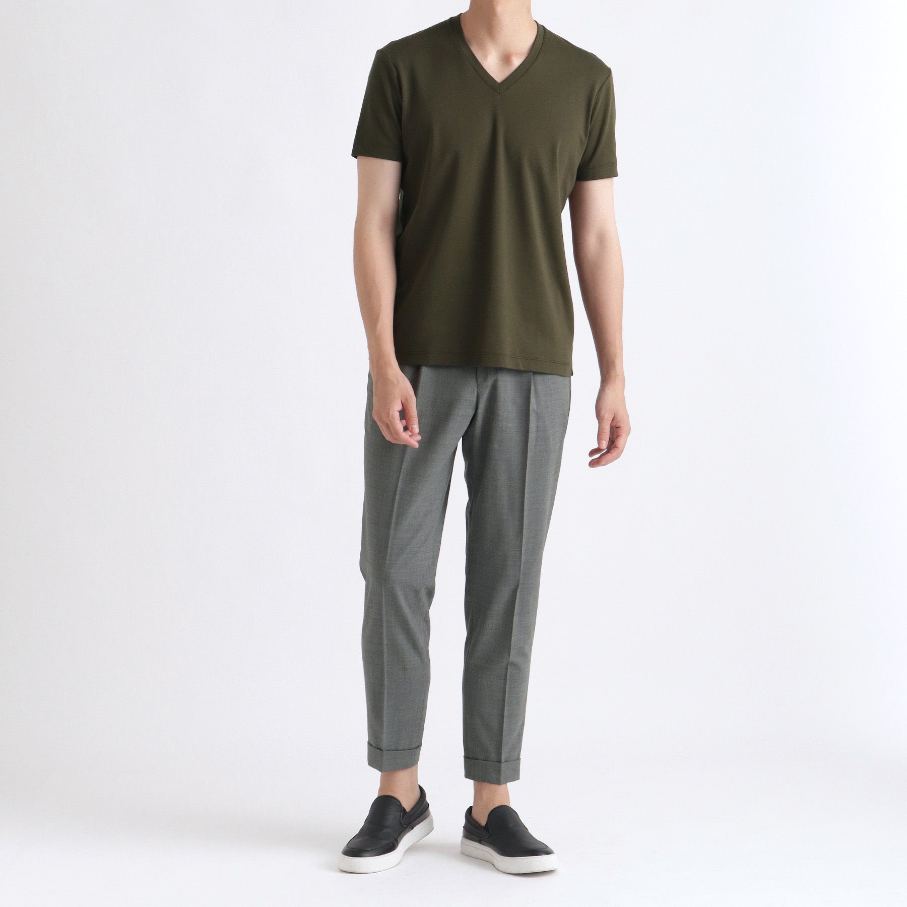 salsation VネックTシャツ　淡グリーン スビンプラチナムスムーステーラードVネックTシャツ オリーブ