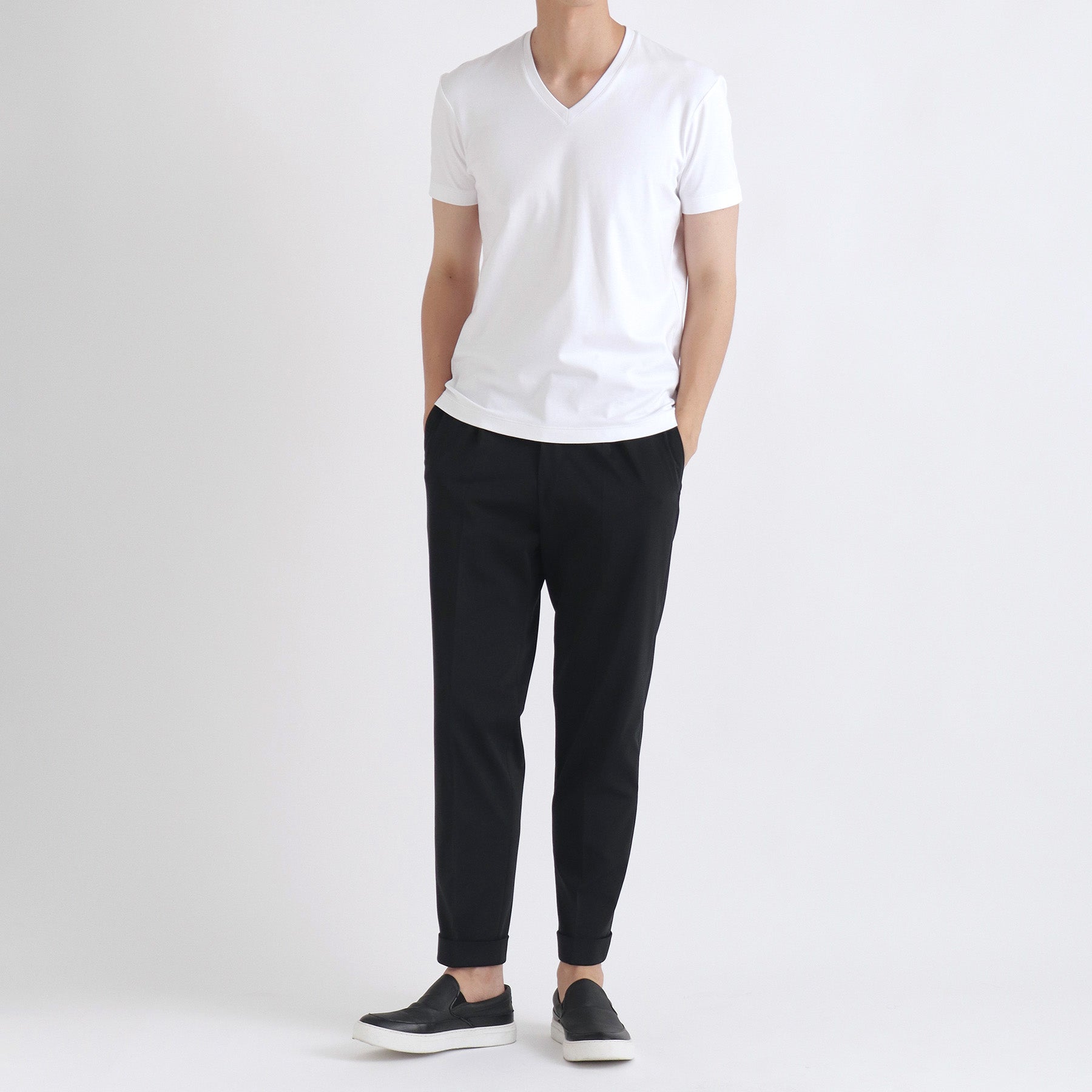 スビンプラチナムスムーステーラードVネックTシャツ ホワイト