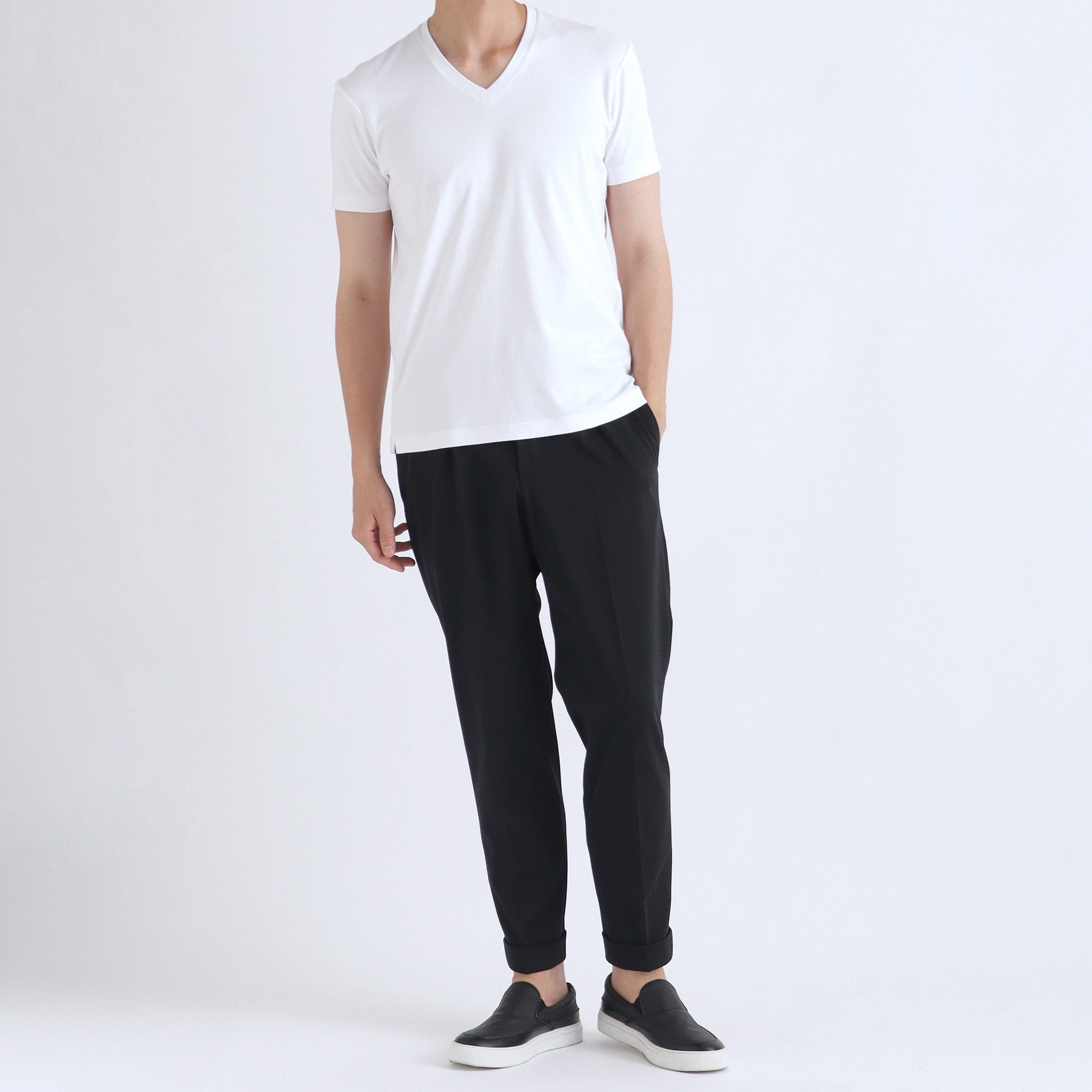 スビンプラチナムスムーステーラードVネックTシャツ ホワイト