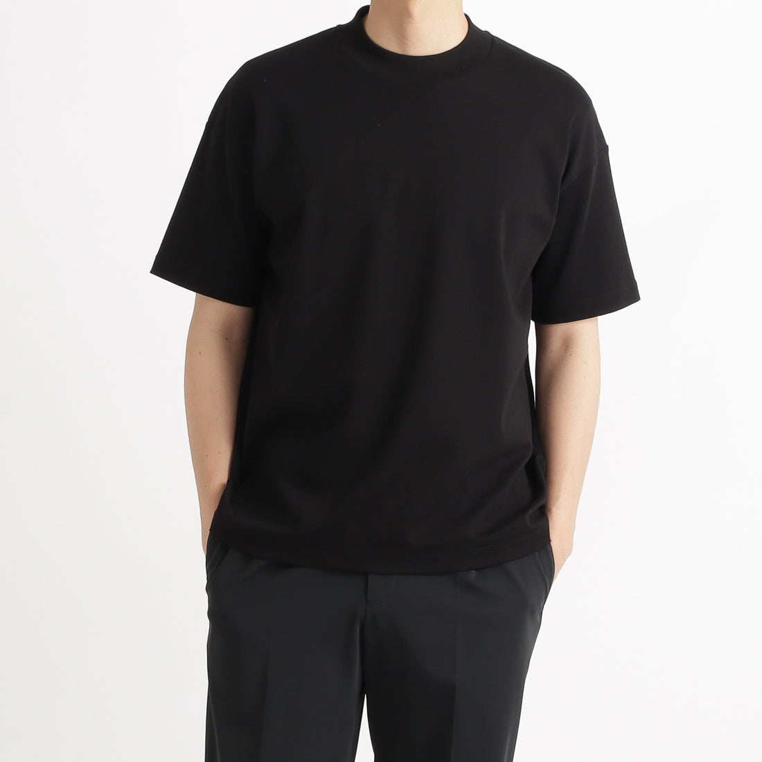 スビンプラチナムスムース モックネックビッグTシャツ ブラック