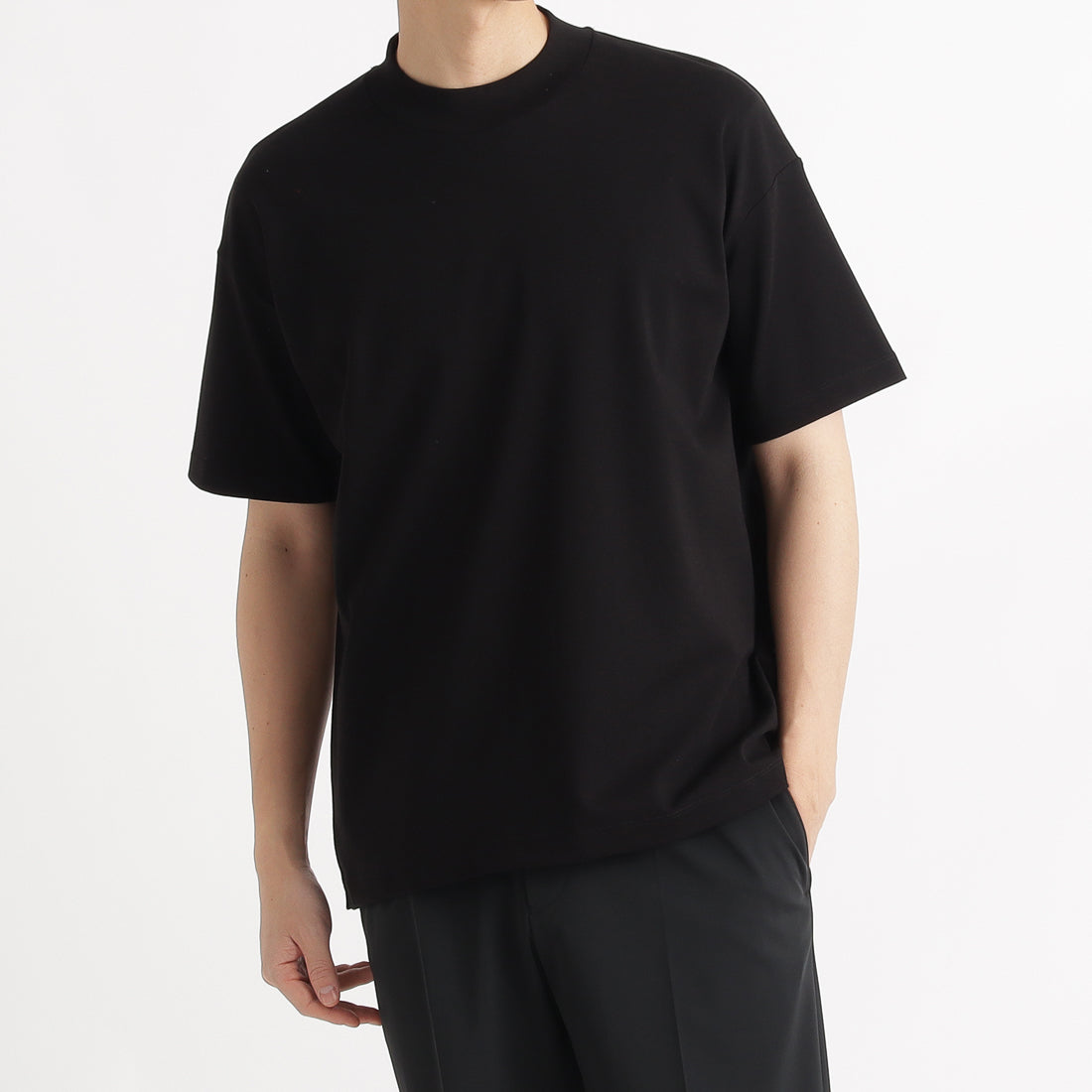 スビンプラチナムスムース モックネックビッグTシャツ ブラック