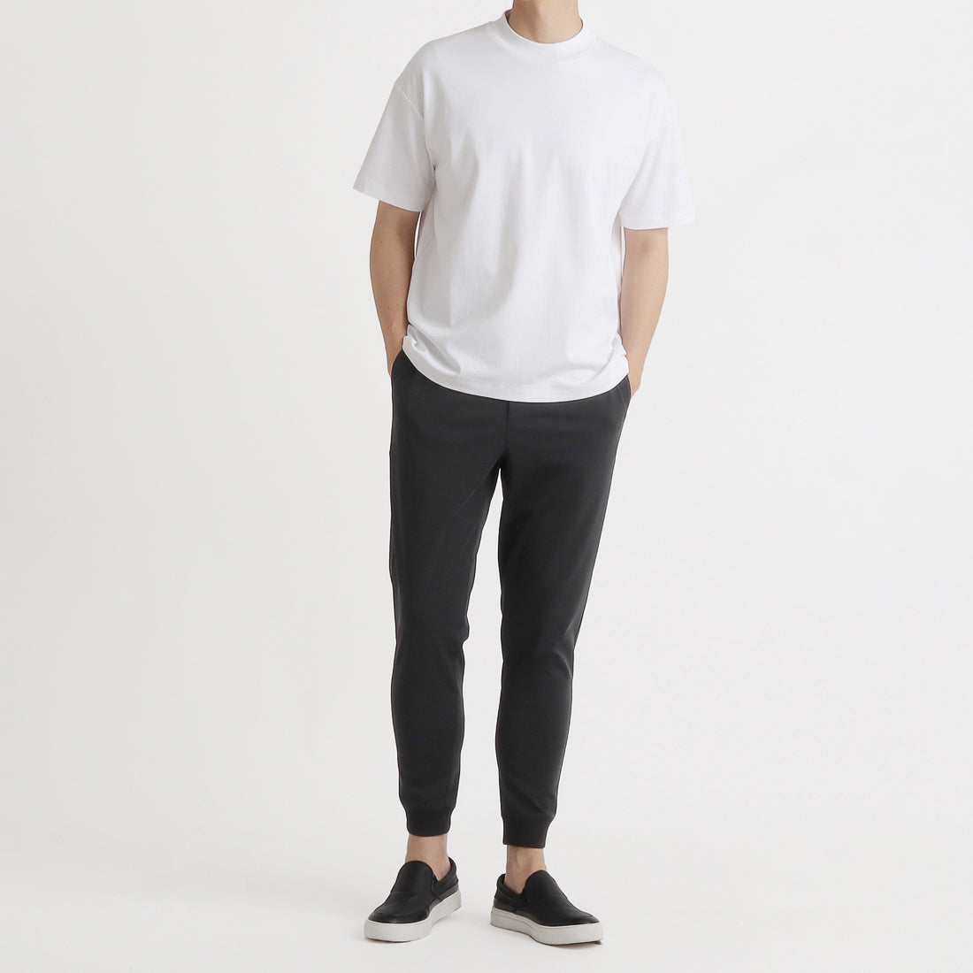 スビンプラチナムスムース モックネックビッグTシャツ ホワイト