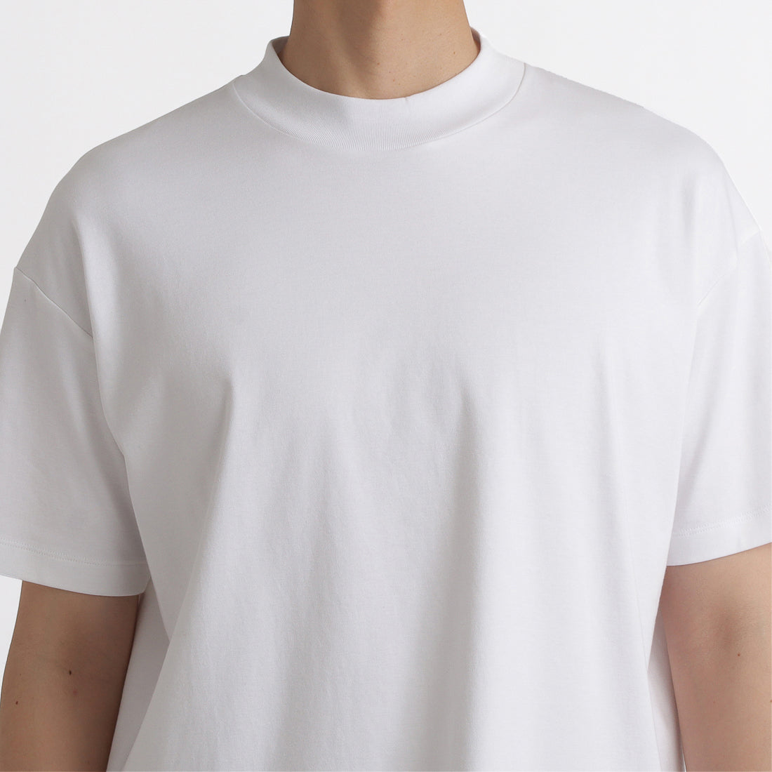スビンプラチナムスムース モックネックビッグTシャツ ホワイト
