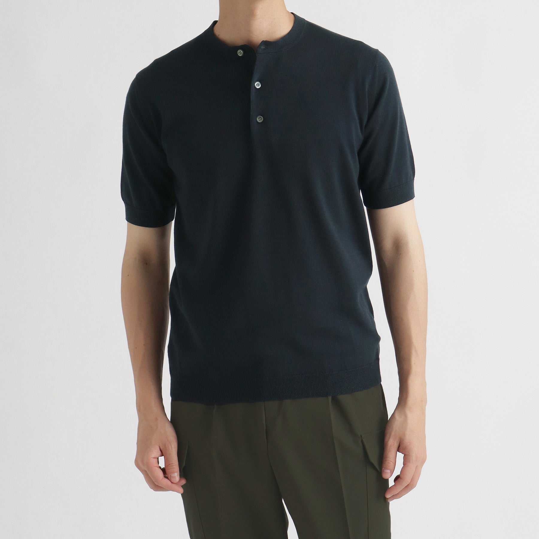 スビンプラチナム ヘンリーネックニットTシャツ ネイビー | ＋CLOTHET