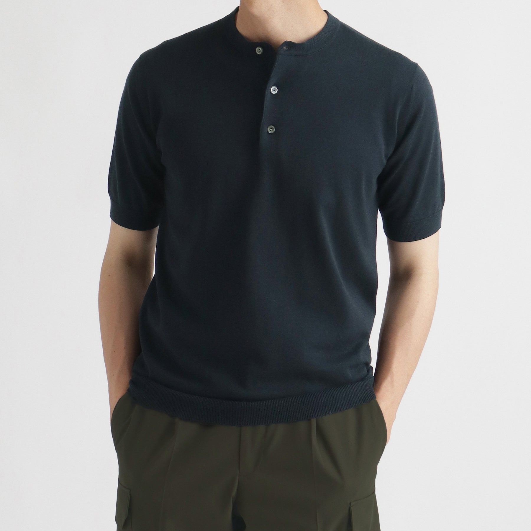 スビンプラチナム ヘンリーネックニットTシャツ ネイビー | ＋CLOTHET