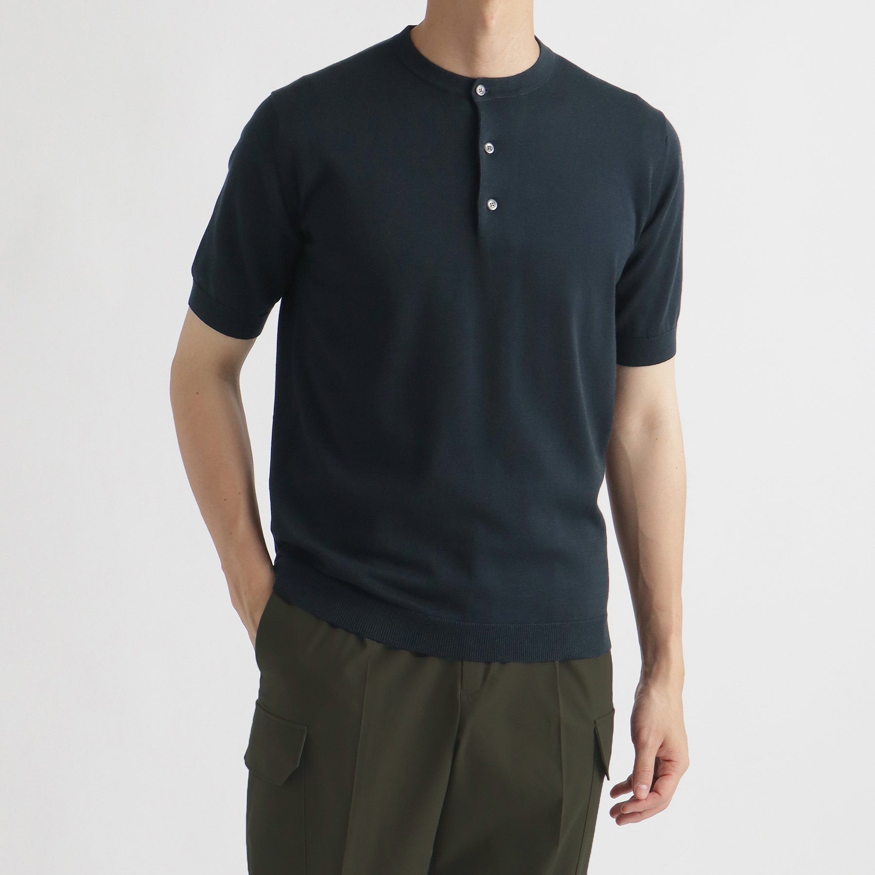 スビンプラチナム ヘンリーネックニットTシャツ ネイビー | ＋CLOTHET