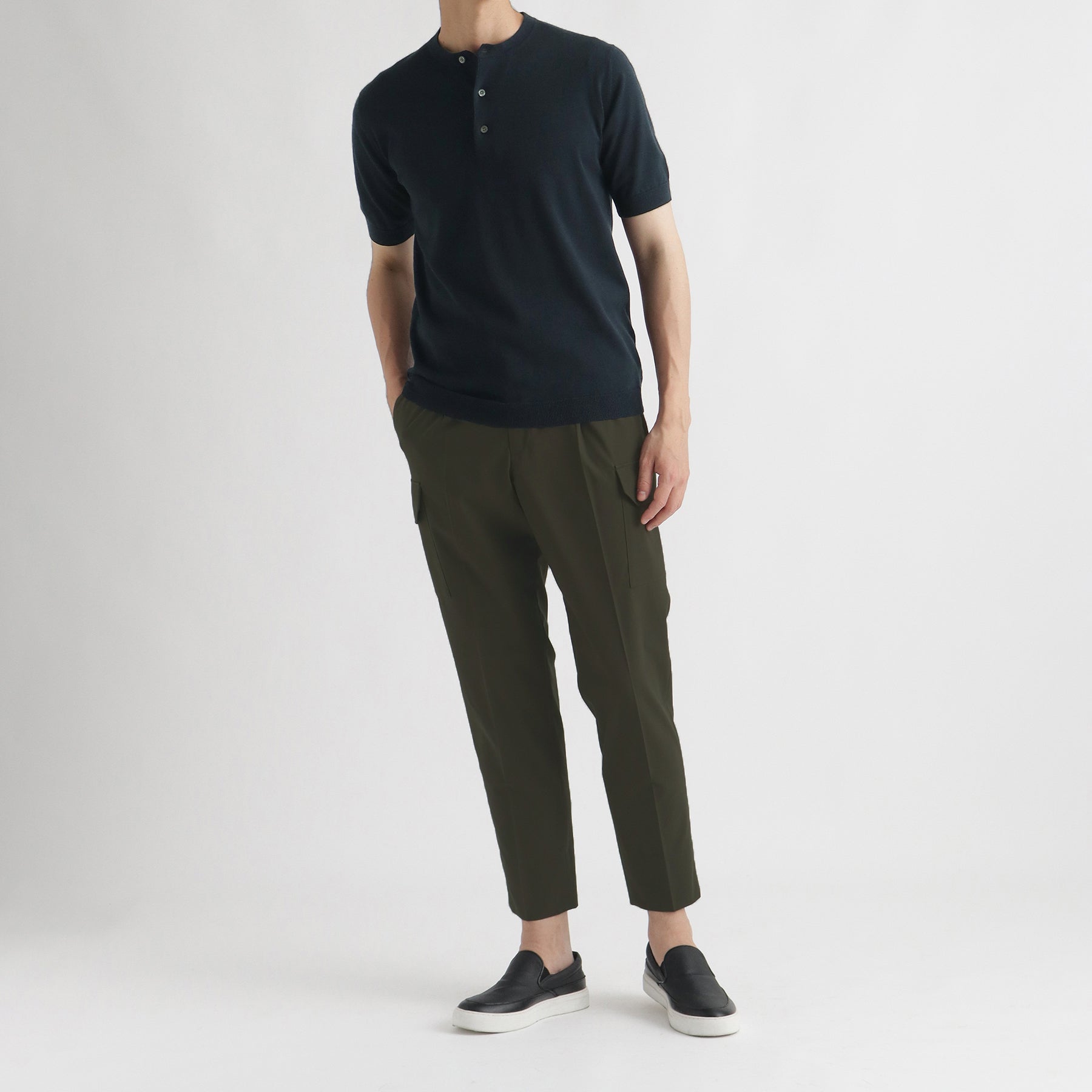スビンプラチナム ヘンリーネックニットTシャツ ネイビー | ＋CLOTHET
