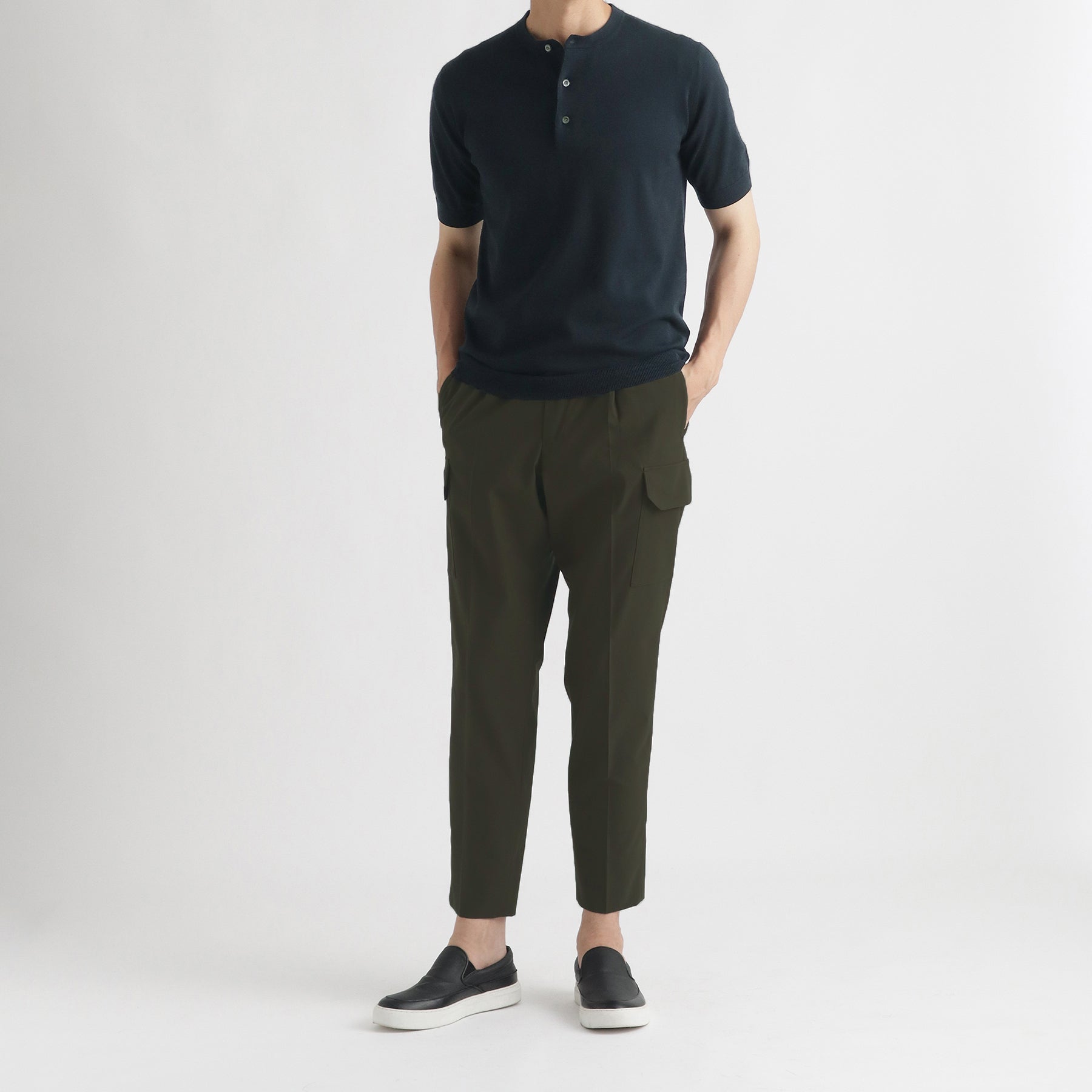 クロスクローゼット　ネイビー ヘンリーネック Tシャツ スビンプラチナム ヘンリーネックニットTシャツ ネイビー | ＋CLOTHET