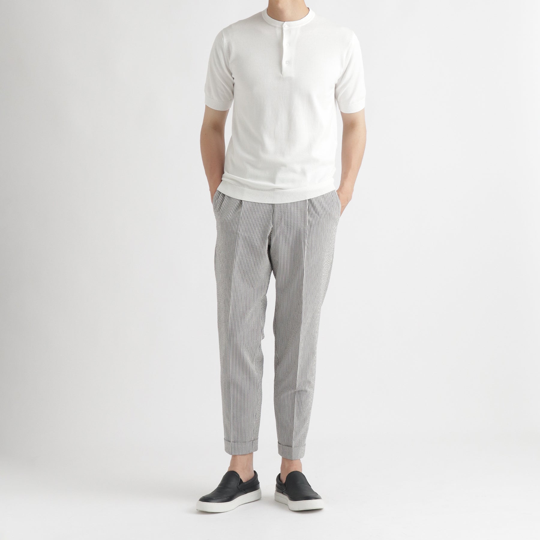 スビンプラチナム ヘンリーネックニットTシャツ ホワイト | ＋CLOTHET