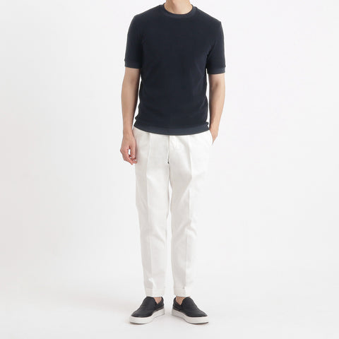Micro Pile Tailored Ribbed Hem T-shirt Color: Navy