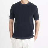 Micro Pile Tailored Ribbed Hem T-shirt Color: Navy