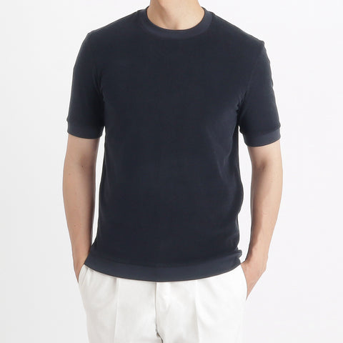 Micro Pile Tailored Ribbed Hem T-shirt Color: Navy