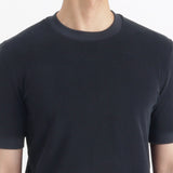 Micro Pile Tailored Ribbed Hem T-shirt Color: Navy