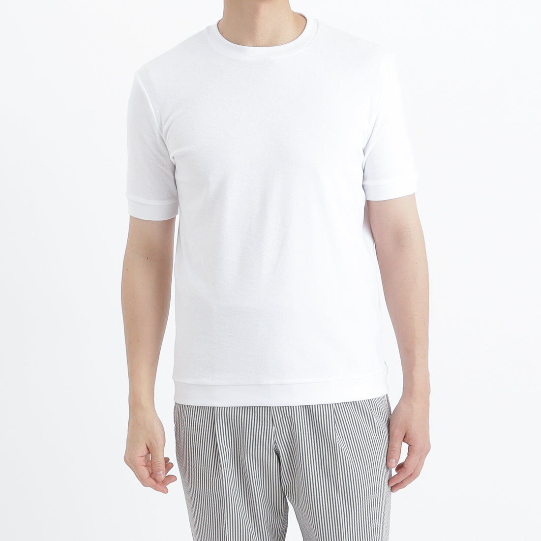 Micro Pile Tailored Ribbed Hem T-shirt Color: White